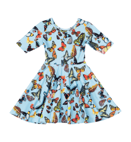 Rock Your Kid Blue Butterflies Waisted Dress