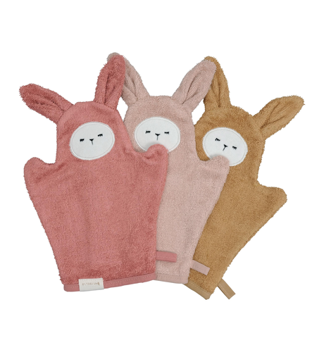 Fabelab Bunny Bath Mitts 3pk - Old Rose Mix