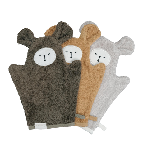 Fabelab Bear Bath Mitts 3pk - Olive Mix