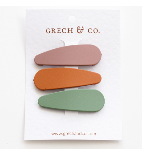 Grech & Co Matte Hair Clips 3 pk - Burlwood, Spice & Fern