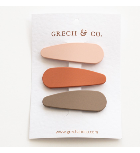 Grech & Co Matte Hair Clips 3 pk - Shell, Rust & Stone