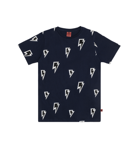 Band of Boys Lightning Bolt Repeat Straight Hem Tee - Navy