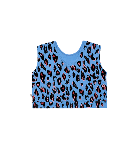 The Girl Club Leopard Print V Detail Tank - Blue