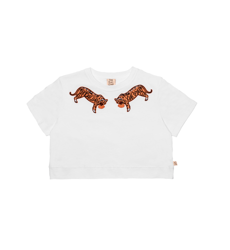 The Girl Club Embroidered Tigers Crop Tee - White