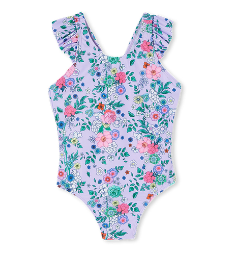 Milky Lilac Floral Frill Swimsuit - Pastel Lilac