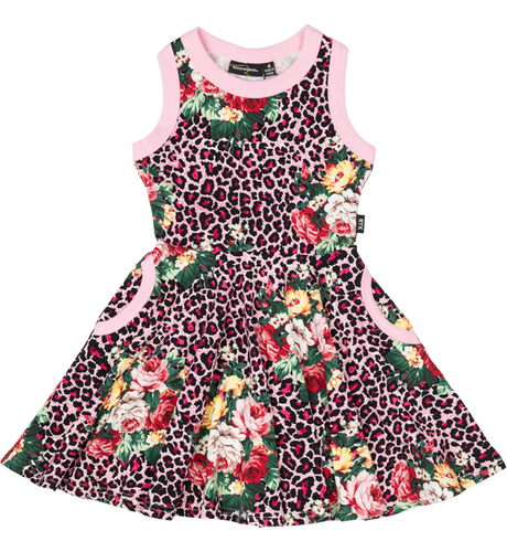 Rock Your Kid Pink Leopard Floral Racer Back Waisted Dress