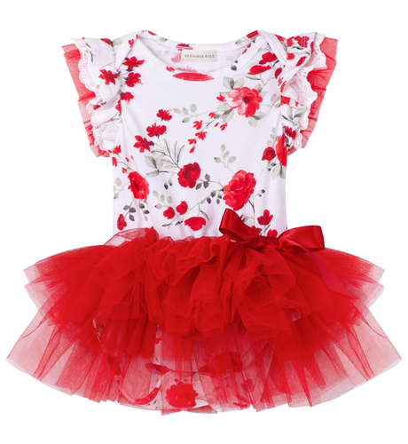 Designer Kidz S/S Tutu Romper - Penny Red