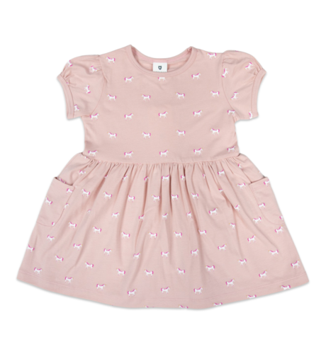 Korango Unicorn Print Cotton Dress w Pockets - Pink