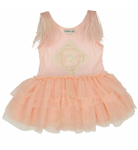 Arthur Ave Feathered Tutu Dress - Peach Pink