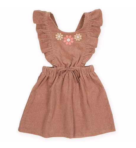 Kapow Rose Taupe Cord Ruffle Pinafore