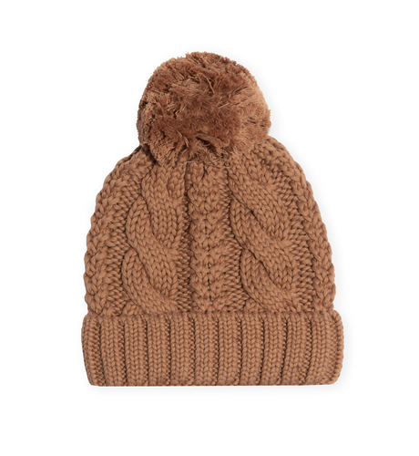 Kapow Cable Knit Pom Pom Beanie - Terracotta