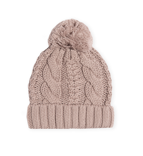 Kapow Cable Knit Pom Pom Beanie - Rose Taupe