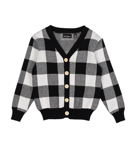 Rock Your Kid Black Checkered Knit Cardigan