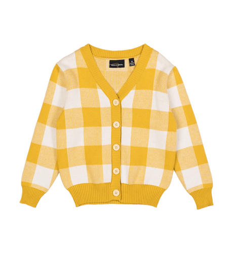 Rock Your Kid Mustard Checkered Knit Cardigan