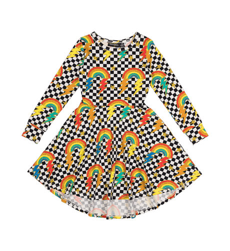 Rock Your Kid Checkerboard Rainbow Waisted Dress