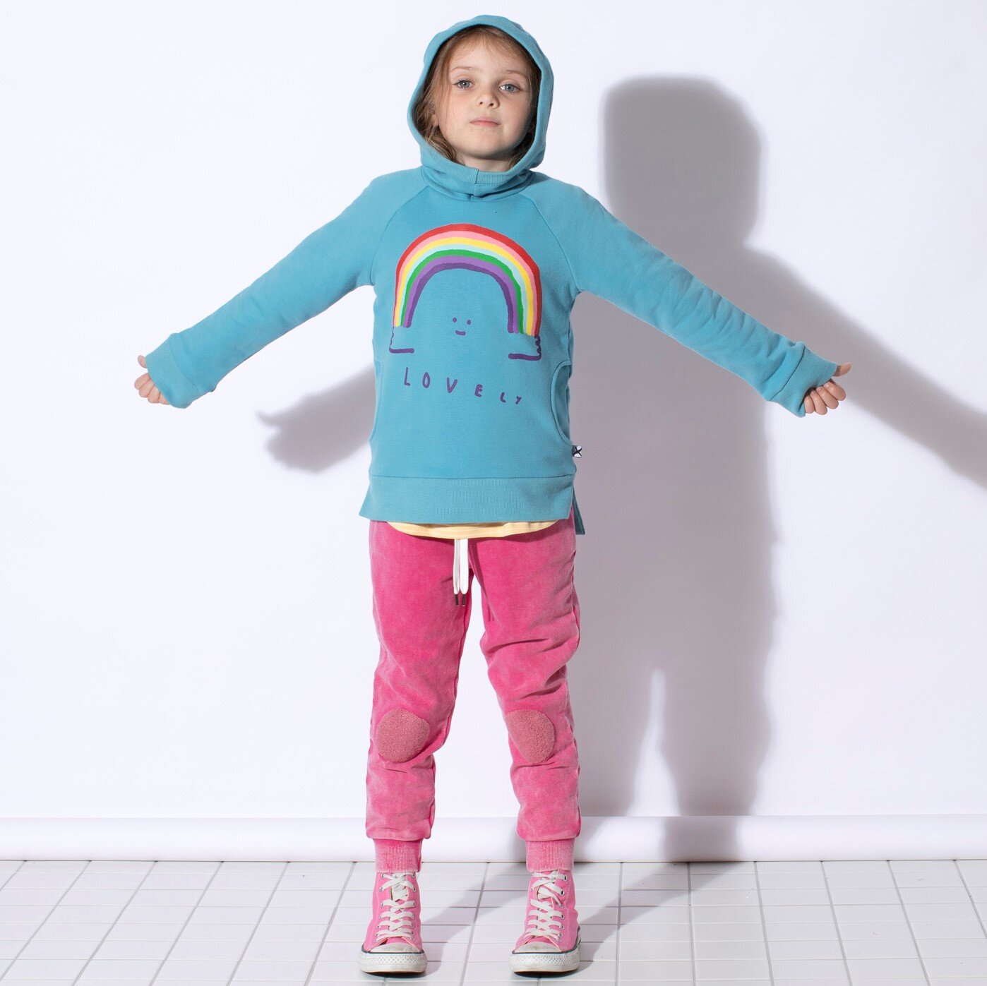 Minti Lovely Rainbow Furry Hood Aqua SALE Sale Girls Clothing Crews Sweats Hoodies Kids Clothing NZ Shop Online Kid Republic W22 MINTI D1 WINTER