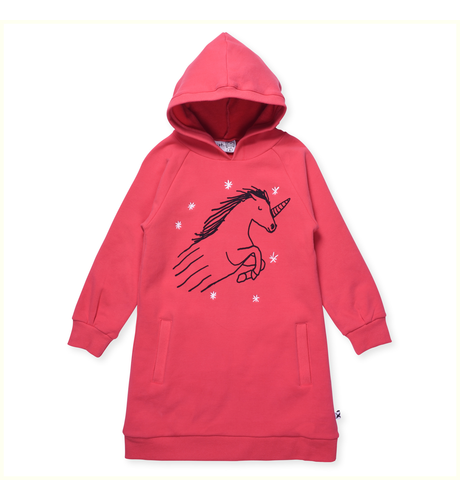 Minti Starry Unicorn Furry Hoodie Dress - Cherry