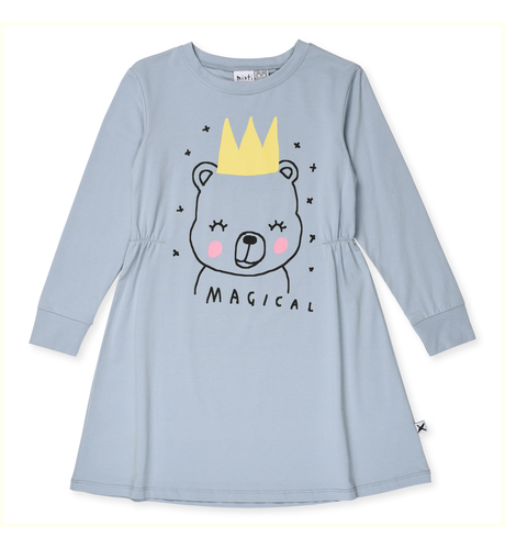 Minti Magical Bear Dress - Muted Blue