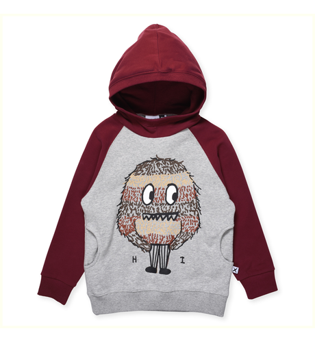 Minti Hairy Monster Furry Hood - Grey Marle/Burnt Red