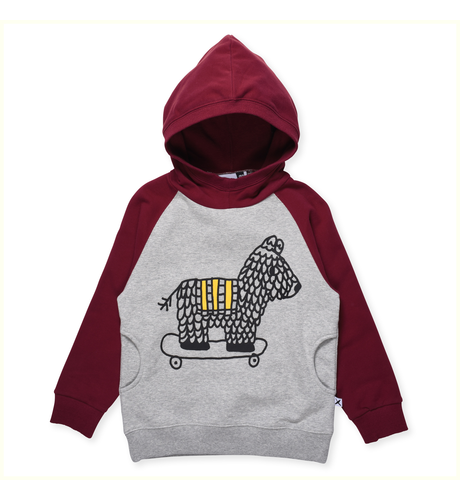 Minti Skating Pinata Furry Hood - Grey Marle/Burnt Red