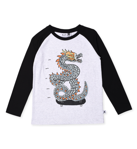 Minti Dragon Skater Tee - White Marle/Black