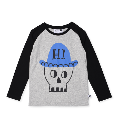 Minti Friendly Skull Tee - Grey Marle/Black