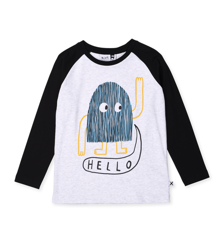 Minti Hello Goodbye Monster Tee - White Marle/Black