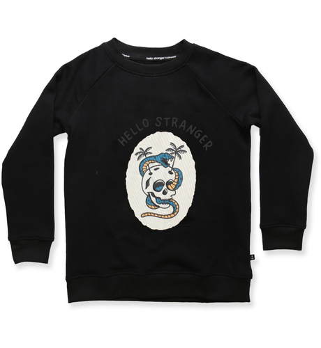 Hello Stranger Snake Raglan Crew - Black