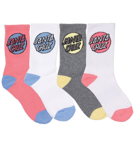 Santa Cruz Kids Pop Dot 4 Pack Crew Socks (Size 2-8) - Multi