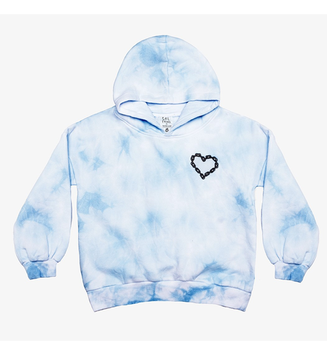 The Girl Club Tie Dyed Chain Heart Balloon Sleeve Fleece Hood