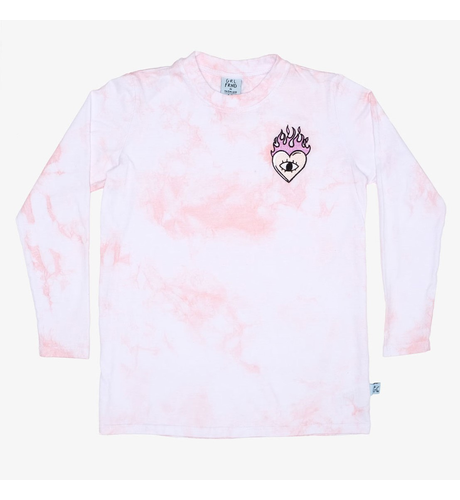 The Girl Club Tie Dyed Flame Heart Straight Hem Tee