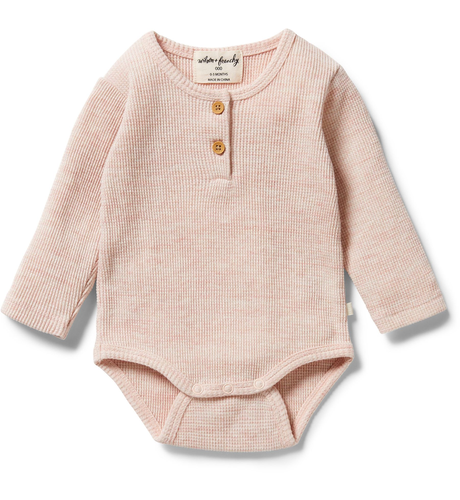 Wilson & Frenchy Organic Waffle Henley Bodysuit - Peony Fleck