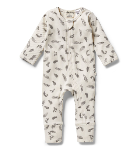Wilson & Frenchy Organic Rib Zipsuit with Feet - Tiny Feather
