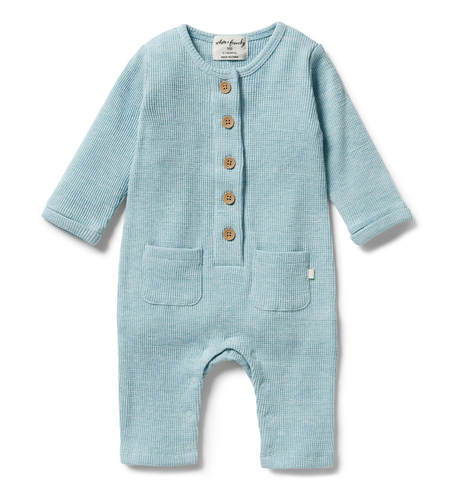 Wilson & Frenchy Organic Waffle Slouch Growsuit - Mint Fleck