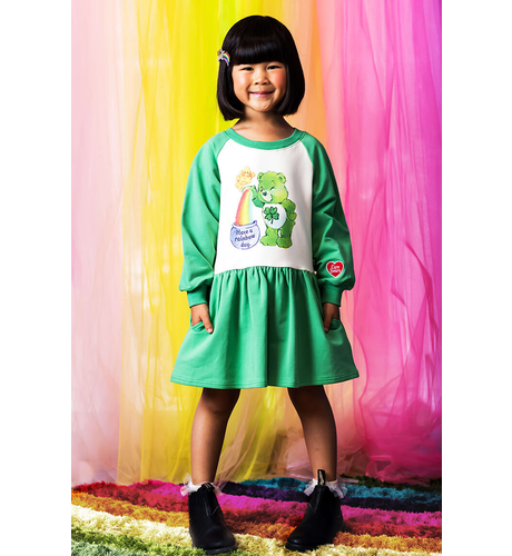 Rock Your Kid Rainbow Day Raglan Sleeve Dress - Green