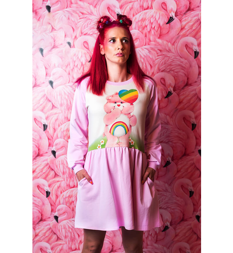 Rock Your Mama Care Bear Love Adult Raglan Sleeve Dress - Pink