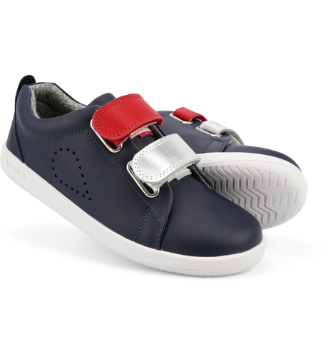 Bobux Kid+ Grass Court Switch Shoe - Navy (Red + Silver Metallic)