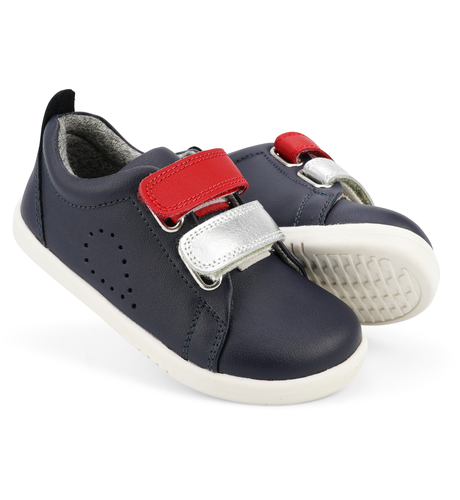 Bobux iWalk Grass Court Switch Shoe - Navy (Red + Silver Metallic)