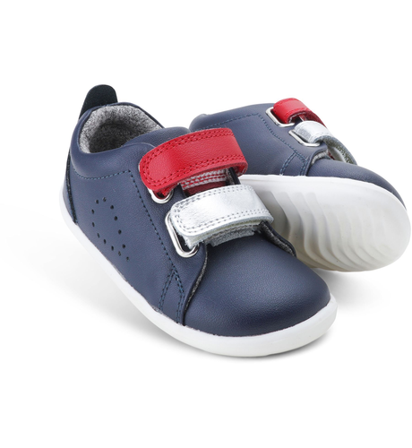 Bobux Step Up Grass Court Switch Shoe - Navy (Red + Silver Metallic)