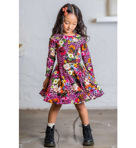 Rock Your Kid Pink Leopard Floral Waisted Dress