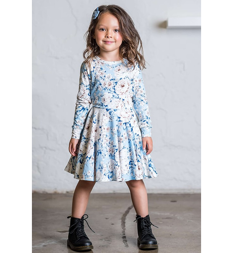 Rock Your Kid Blue Vintage Floral Waisted Dress