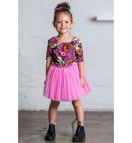 Rock Your Kid Pink Leopard Floral L/S Circus Dress