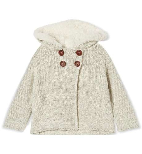 Milky Hooded Baby Knit Jacket - Natural Fleck