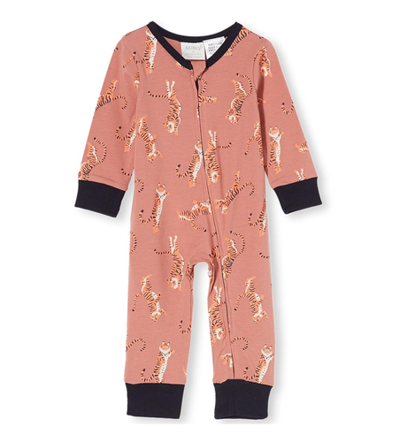 Milky Dancing Tiger Zip Romper - Brick