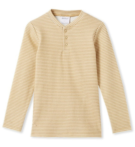 Milky Sand Stripe Rib Henley - Sand