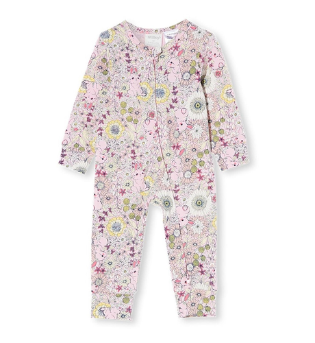 Milky Sunflower Zip Romper - Candy Pink