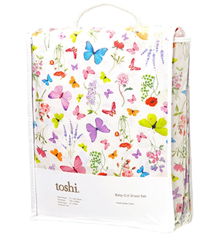 Toshi Cotton Cot Sheet Set Butterfly BABY ESSENTIALSBedding Kids