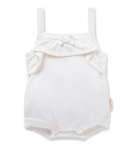 Aster & Oak White Floral Knit Romper - White
