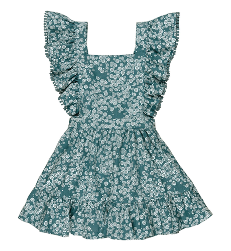 Huxbaby Teal Daisy Ruffle Pinafore