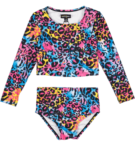 Rock Your Kid Blue Miami Leopard Lined L/S Rashie Set